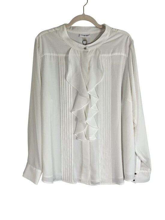 Calvin Klein Tops - Calvin Klein Ruffle Top White 2X Neutral Minimalist Preppy Resort Classic Chic